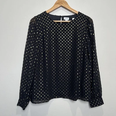Blusa para mujer J Crew Clip Punto Mediana Negra Brillante Dorada Transparente Nueva con etiquetas Foto 1 de 4
