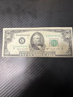 1950 C $50 FRN SN E09057469A. Error note.  - Image 1 of 4