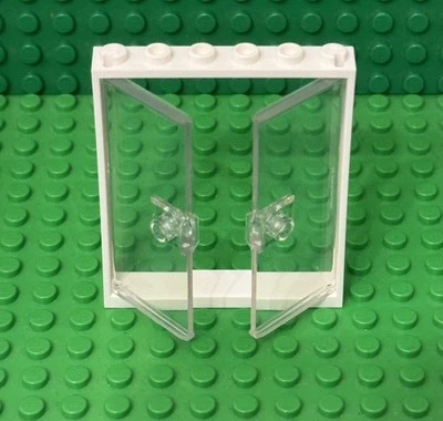 Lego Double Doors White Frame 1x6x6 With 1x3x6 Trans-clear Door With Stud Handle - Image 1 of 4