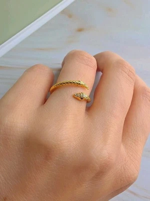 Anello Serpente Oro 18k Argento Sterling Regolabile Ouroboros Serpente Gioielli Donna - Immagine 1 di 4