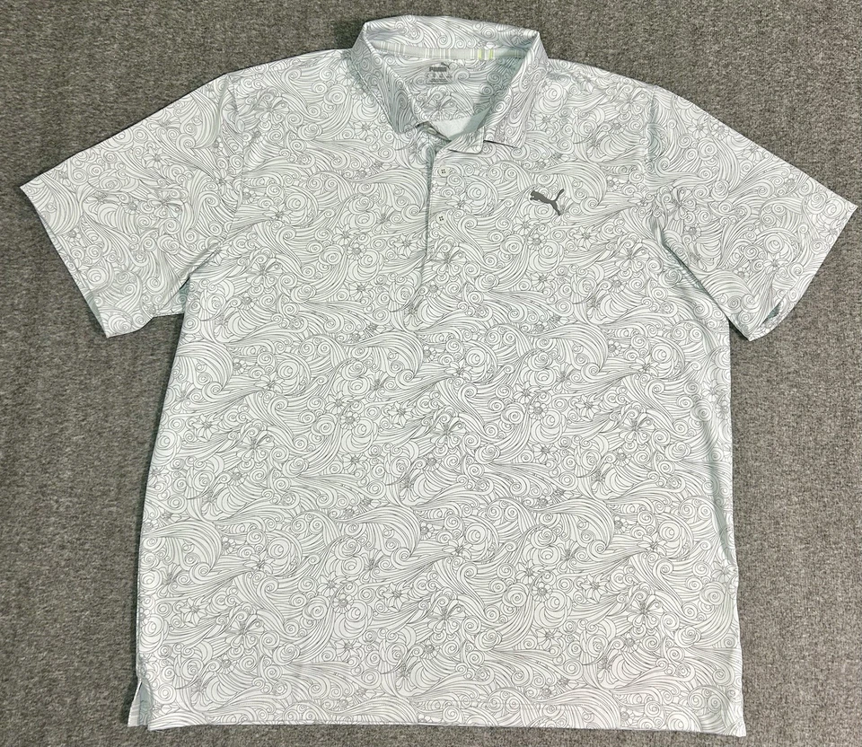 彪马 MATTR Gust O' Wind 男式短袖高尔夫 Polo 衫 XL 灰色 AOP 弹性 — 第 1/4 张图片