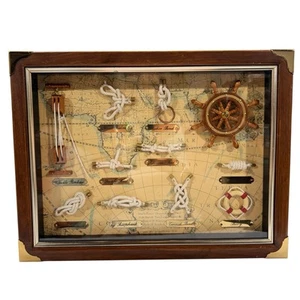 Vintage Maritime Knoten & Schiffsrad gerahmt Holz Schattenkasten maritime Deko - Bild 1 von 8