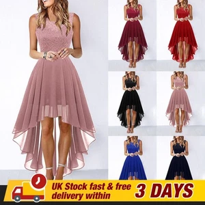 Womens Lace Chiffon Midi Dress Sleeveless Formal Evening Cocktail Swing Dress UK - Picture 1 of 19