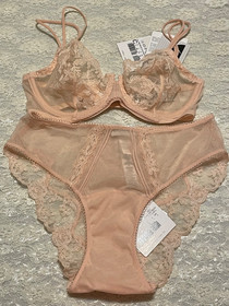 La Perla Donna Angelica Collection 32C XS Full Coverage Bra Panty Set Pink