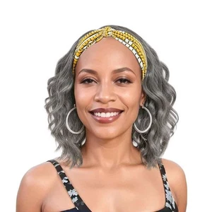 Silver Grey Wavy Headband Wig For Black Women Curly Half Wigs With Gray - Picture 1 of 6