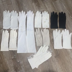 Vintage 1940 60s Assorted Lot 8 Pairs Ladies Gloves Short -Long black white tan - Picture 1 of 24