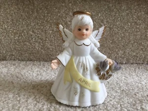 1988 Lefton Angel Figurine April Sash Holding Basket with Sticker FREE SHIP - Picture 1 of 8