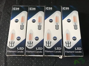 LED FILAMENT BULB B22 C35 /4W/230V WARM WHITE PACK OF 4 - Picture 1 of 4