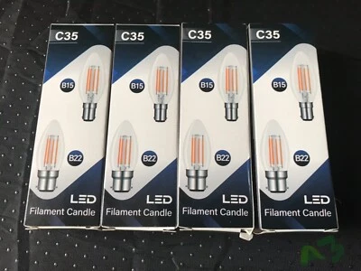 LED FILAMENT BULB B22 C35 /4W/230V WARM WHITE PACK OF 4 - Image 1 of 4