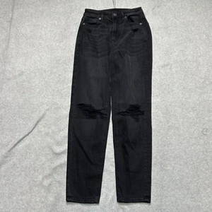 American Eagle Jeans Womens Size 00 Black Mom Straight Leg Distressed High Rise - Picture 1 of 12