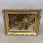 Antique Gold Tone Picture Frame Of Father W/ Son & Daughter