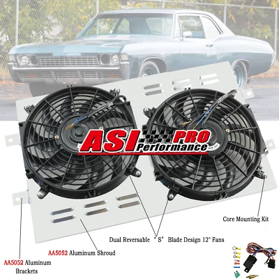 ALUMINUM RADIATOR SHROUD w/12"FAN For 1963-1968 CHEVY CHEVELLE IMPALA BISCAYNE - Image 1 of 4