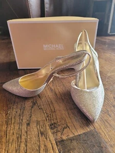 Michael Kors Eliza Pump gold / Sand Glitter Sling Back Women's Dress Shoes 9.5M - Picture 1 of 10