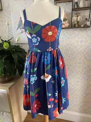 Modcloth Dress Women's Large L Blue Red Floral Retro Mod Rockabilly Midi - Image 1 of 4
