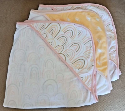 Cloud Island Hooded Bath Towels Rainbows Sunshine Baby Girl Lot of 3 - Image 1 of 4