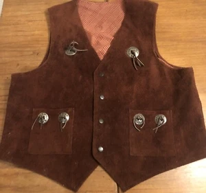 Vintage Suede Vest Vest Western Concho Brown Mens - Picture 1 of 14