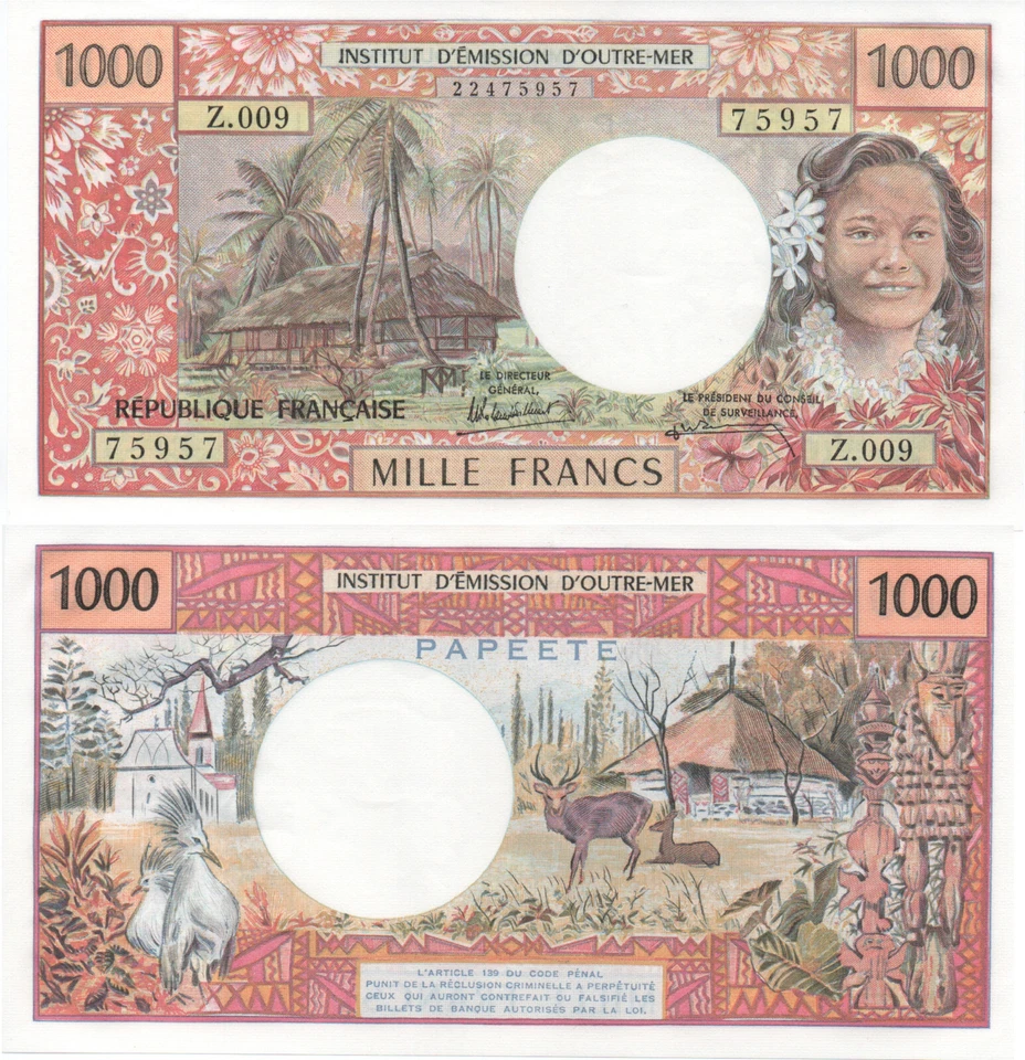Tahiti French Polynesia Papeete 1000 Franc 1985 P27 P27d AU - UNC P 27 27d - Image 1 of 1