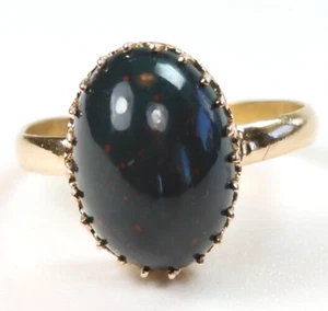 Antique Art Deco Bloodstone 18K Yellow Gold Ring Size 4.75 UK-J 3.43CT 2.0 Grams - Picture 1 of 15