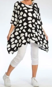 PLUS SIZE BLACK/WHITE PATTERNED JERSEY A-LINE LONG TUNIC Size 20-22 - Picture 1 of 4