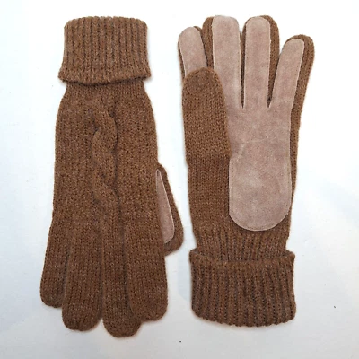 Sears Gloves Womens One Size Brown Cowhide Split Leather Palmed Knit Winter Vtg - Image 1 of 4