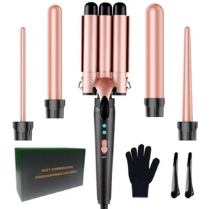 5 in 1 Beach Waver Curling Iron Wand Curling Wand Set with 3 Barrel Hair Crimper - Picture 1 of 6