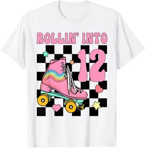 Rolling Into 12 Years Old Roller Skating Girl 12th Birthday T-Shirt Hoodie - Picture 1 of 9