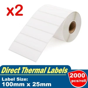 2x Rolls 100mm x 25mm Direct Thermal Stickers Labels Adhesive & Perforated - Picture 1 of 3