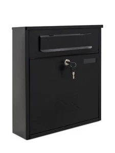 Schwarzer Briefkasten Wandbriefkasten Großbriefkasten Außenbriefkasten mit Schloss und Schlüssel - Bild 1 von 16