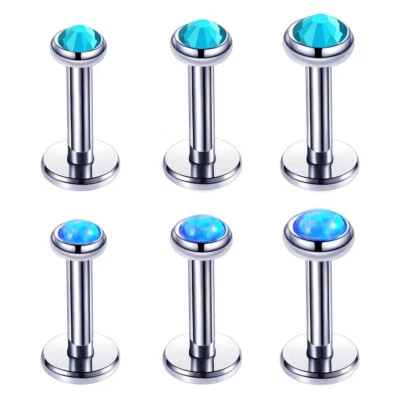 6X 3/4/5mm Opal Kristall Labret Innengewinde Stahlstab Monroe Lippe Ohr Piercing - Bild 1 von 4