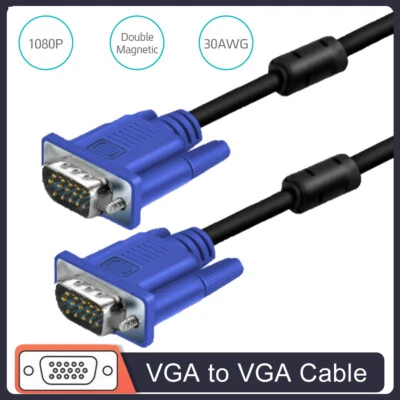 VGA to VGA cable SVGA HD15 male to male D-SUB cable for PC monitor LCD TV VIDEO - Image 1 of 4