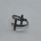 Vintage Mexico Sterling Silver Double Cross Bypass Ring Size 7 Signed?