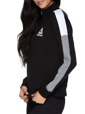 Reebok Women's Color Block Fleece Turtleneck Sweatshirt Half Zip Black Fig Grey • 13.99€