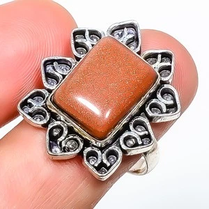 Ювелирное кольцо с серебряным покрытием с золотым солнечным камнем s.9.5 TR7508-778 - Изображение 1 из 3