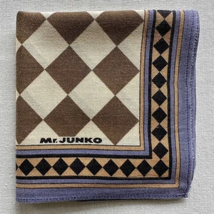 Mens Handkerchief Vintage Cotton Brown Cream Diamond Pattern Pocket Square 17" - Picture 1 of 4