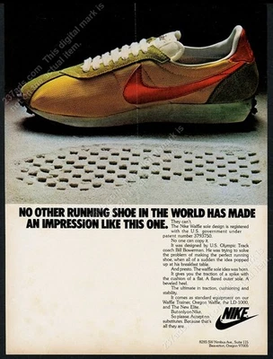 Nike Waffle 1977 suela dorada zapato para correr foto anuncio impreso vintage Foto 1 de 4