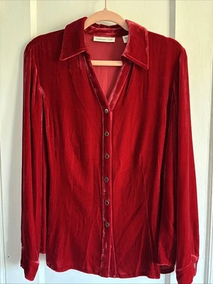 Camisa COLDWATER CREEK M 10-12 Mezcla Seda Terciopelo Aplastado Abotonada Roja Foto 1 de 4