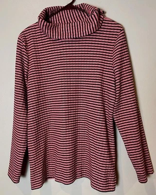 Pullover para mujer L Talbots capucha cuello rayas rosa salmón/negro 20"x27" Foto 1 de 4