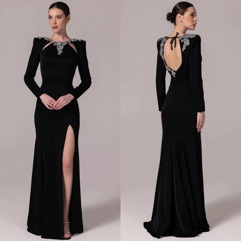 Vestidos de Noche Cuello Redondo Vestidos Largos A Medida Ocasión Brillante Hasta el Suelo Foto 1 de 4