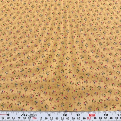 Vintage Cranston Heart Florals Golden Striped Cotton Fabric Remnant 13" x 45" - Image 1 of 2