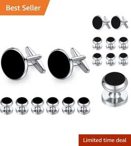 Classic Black Onyx Cufflinks and Studs - Ideal for Formal Events and Weddings - Picture 1 of 7