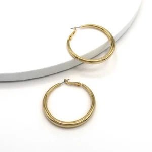 Pendientes de aro clásicos de la moda para mujer 45mm / 1.75 pulgadas 14K Latón relleno de oro - Imagen 1 de 4