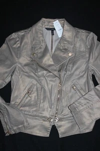 WHITE HOUSE Black Market GOLD Foil metallic coated MOTO JACKET holiday COAT 10 - Picture 1 of 5