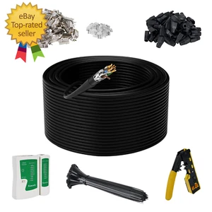 Cat 7 Outdoor Ethernet Bulk Cable 500 FT with Tool Kits,  10Gbps Heavy Shielded - Afbeelding 1 van 12