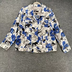 Carole Little Blazer Jacket Womens 1X Linen Blue Floral Button Up Trucker Ladies - Picture 1 of 11