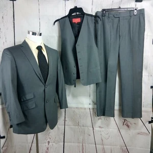 Statement Confidence Italian Design 40R Wool Gray Herringbone 3pc Suit 32x27 FF - Picture 1 of 8