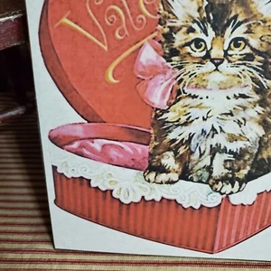 PRIMITIVE VICTORIAN RETRO VINTAGE STYLE VALENTINE KITTEN CAT CANDY HEART SIGN - Picture 1 of 9