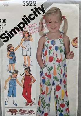 Simplicity 5522 Child Sz 6 JUMPSUIT Short /Long +Embroidery Transfer VINTAGE NEW - Image 1 of 3
