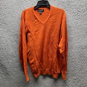 Kenneth Roberts 100% Wool Sweater Adult Large Orange Soft Spring V Neck Mens