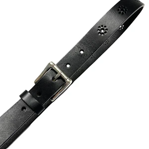 Liz Claiborne Boho Black Floral Flowers Leather Belt Size Large 31-35 inches - Picture 1 of 7