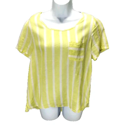 Top Siriano para mujer S 100 % lino amarillo blanco rayas costa playa resort crucero Foto 1 de 4